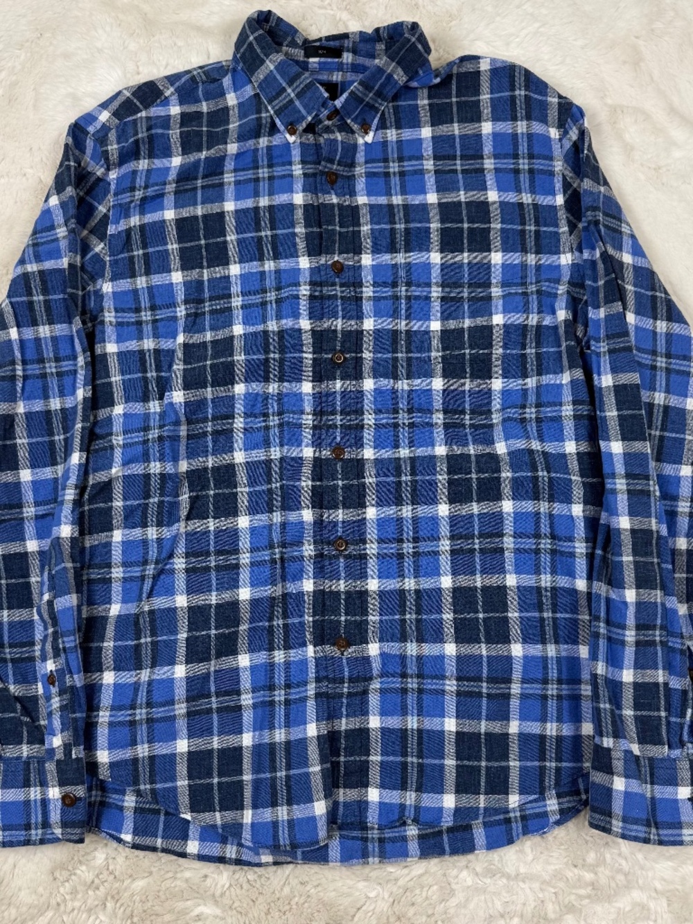 J. Crew Men's Button Up Homespun Cotton Plaid Blue Long Sleeve Shirt Slim Large
